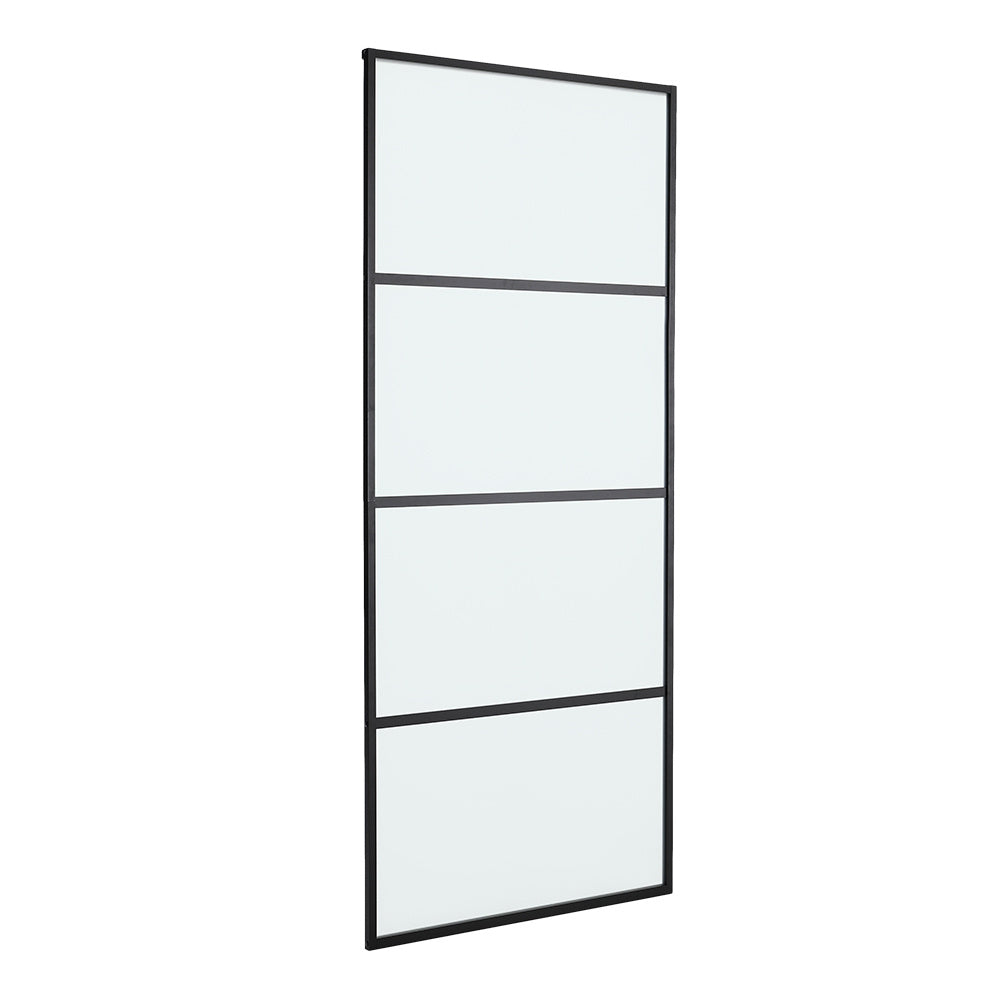 Clear and Smooth Glass Black Barn Door with Sliding Hardware Kit