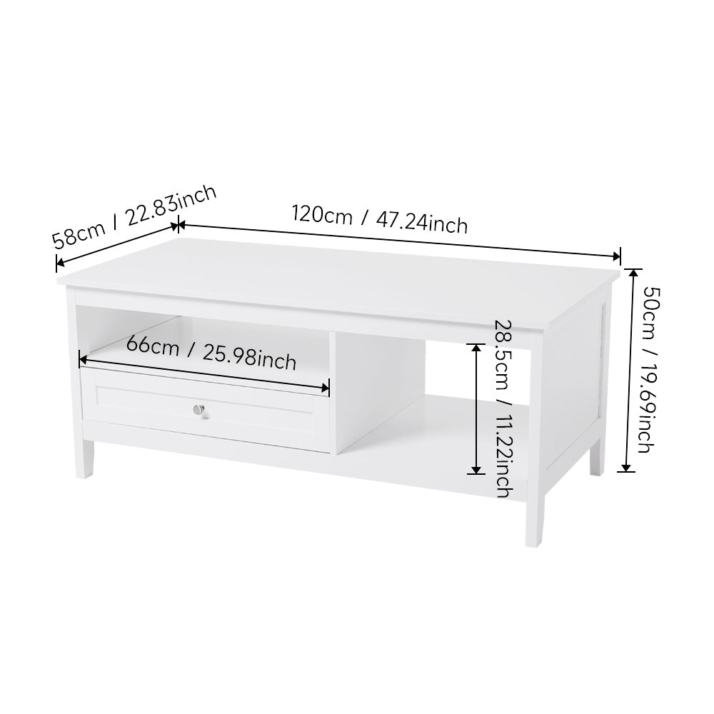 Classic White Coffee Table with Drawer