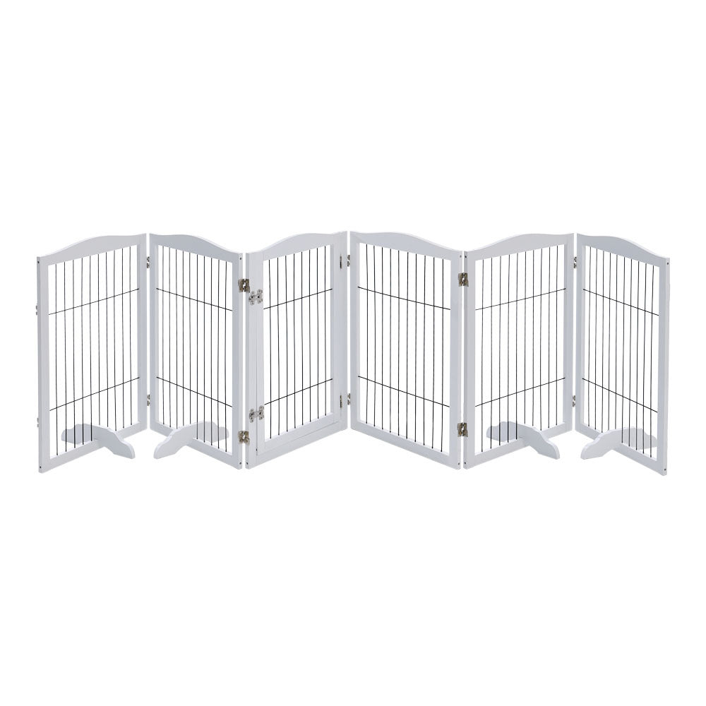 White 6-Panel Wooden Folding Pet Playpen