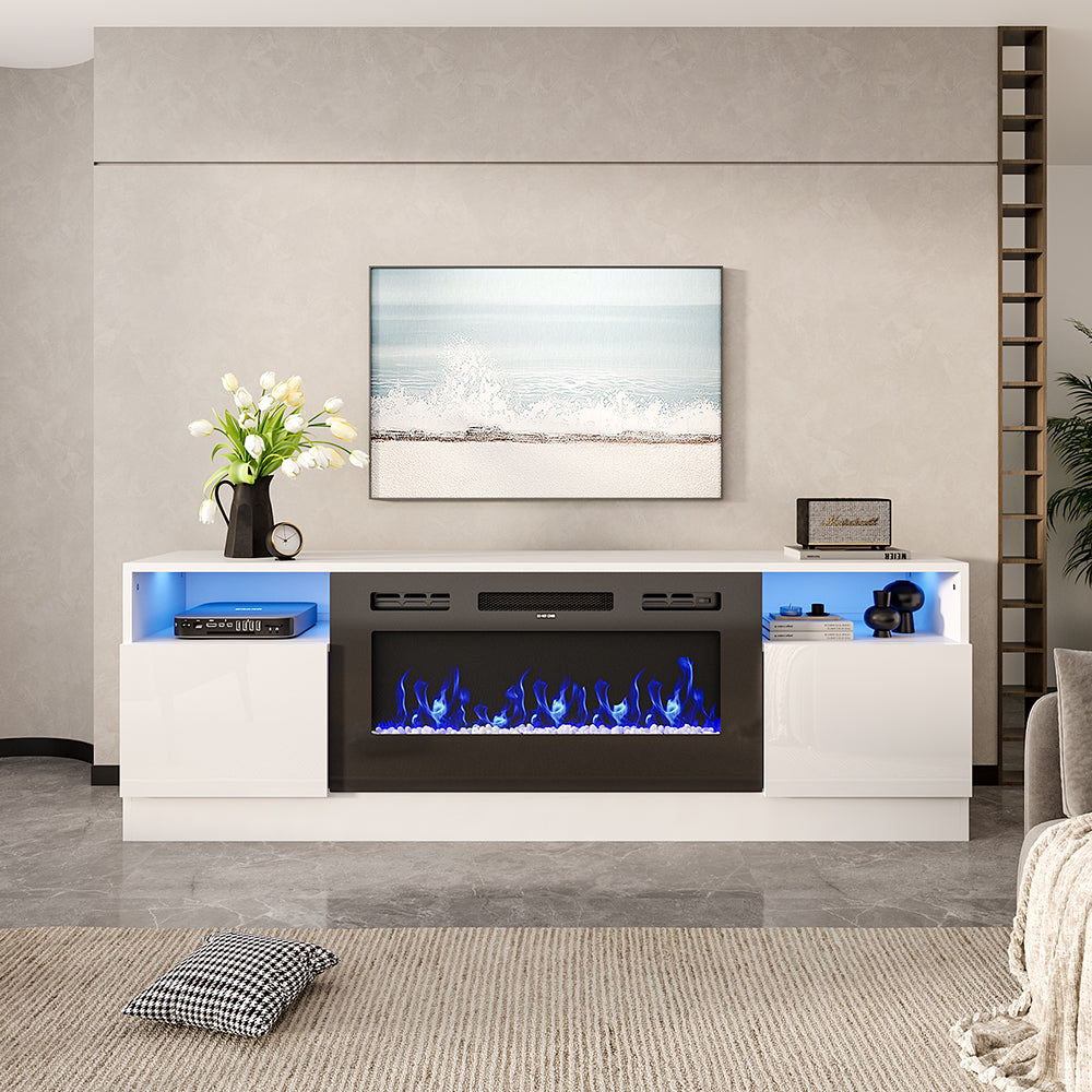 Recessed Electric Fireplace TV Stand with Closed Storage