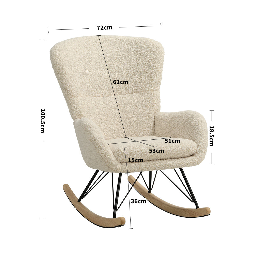 Contemporary Faux Wool Rocking Beige Chair with Removable Cushion