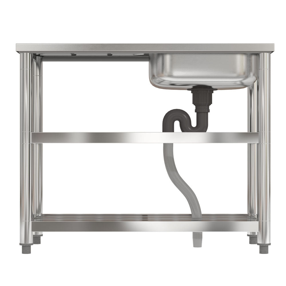 Stainless Steel One Compartment Sink with Drainboard and Shelf