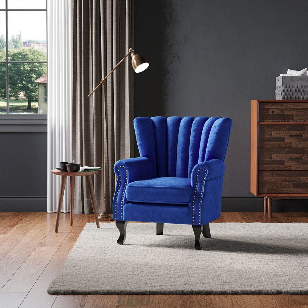 Green/Grey Velvet Channel Occasional Armchair Sofa Chair