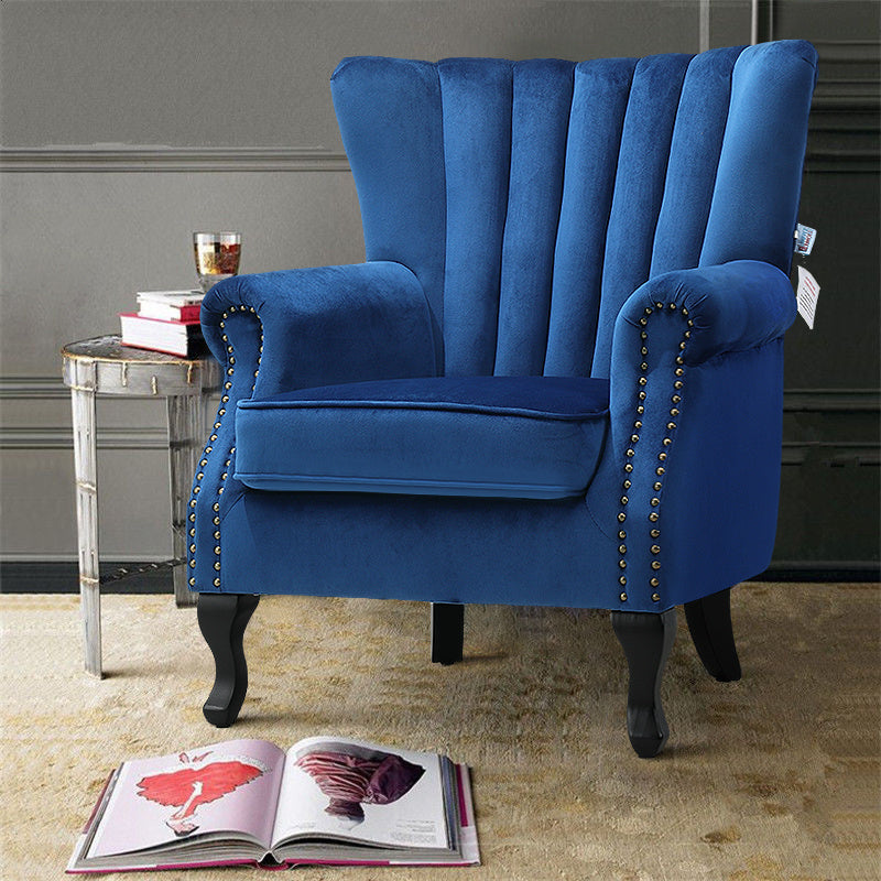 Green/Grey Velvet Channel Occasional Armchair Sofa Chair