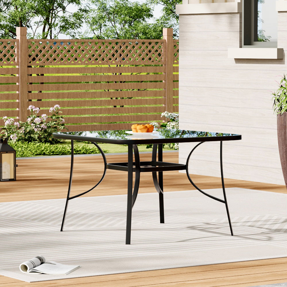 glass patio table with umbrella hole uk 4 Person Round Black Garden Top & Parasol Hole Cheaper Online this outdoor dining table withstands the elements for years of quality use Outsunny Square Outdoor Garden Dining