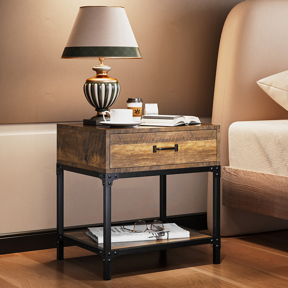 Retro Wood Bedroom Nightstand Bedside Table