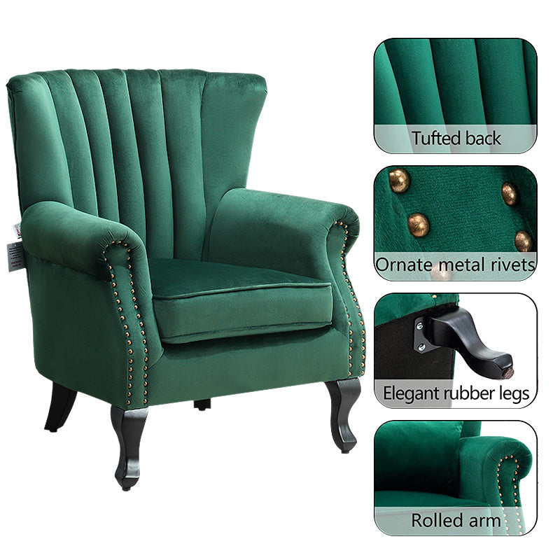Green/Grey Velvet Channel Occasional Armchair Sofa Chair