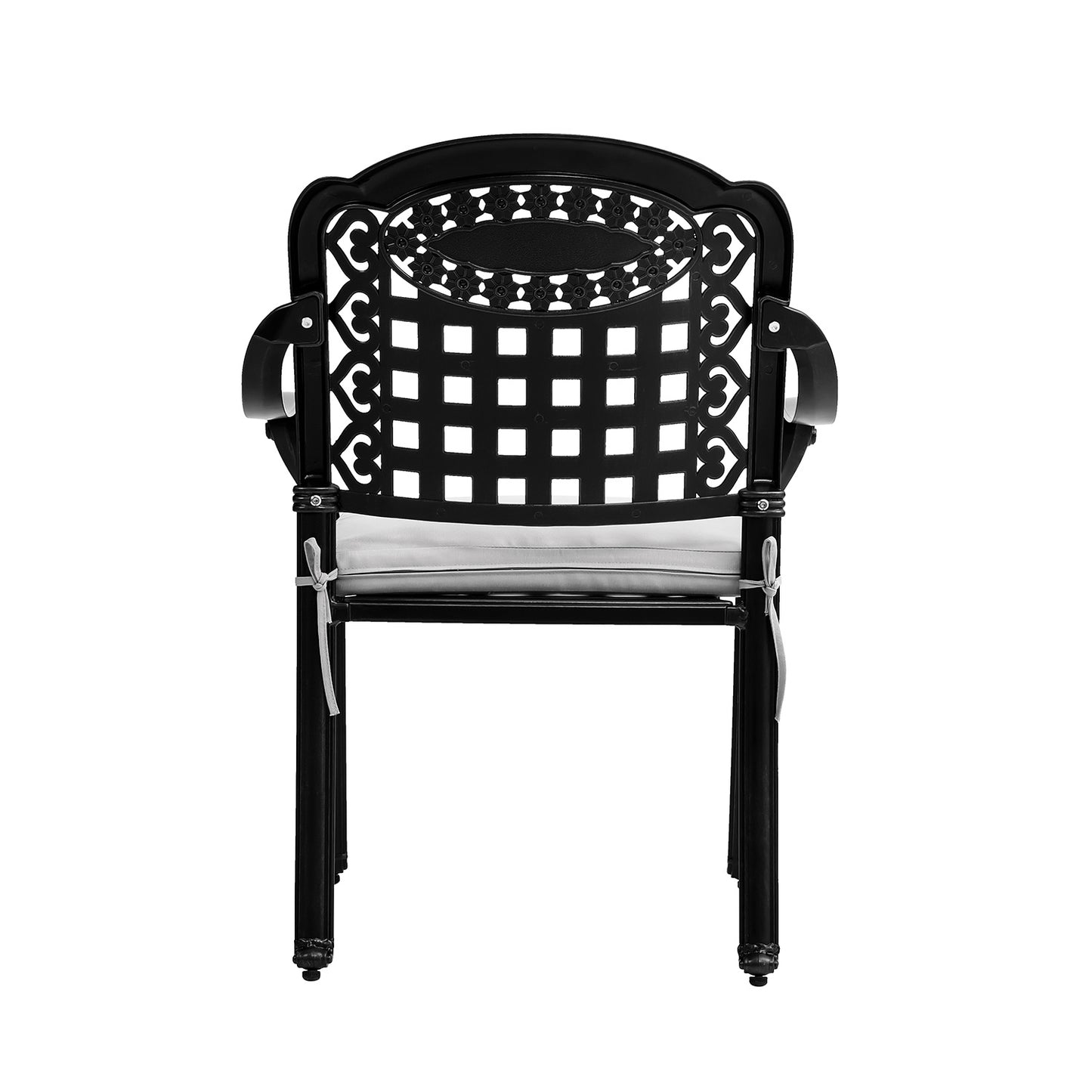 Set of 2 Outdoor Dining Chairs Cast Aluminum with Cushions