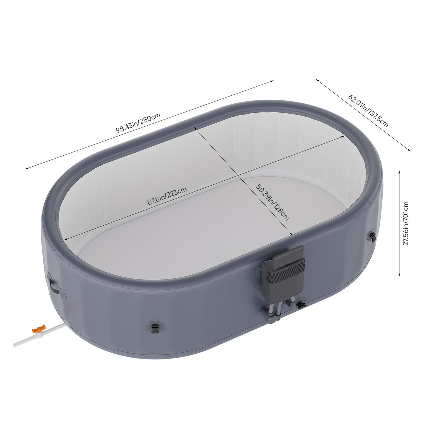 255cm x 71cm Grey Inflatable Hot Tub with Bubble Massage