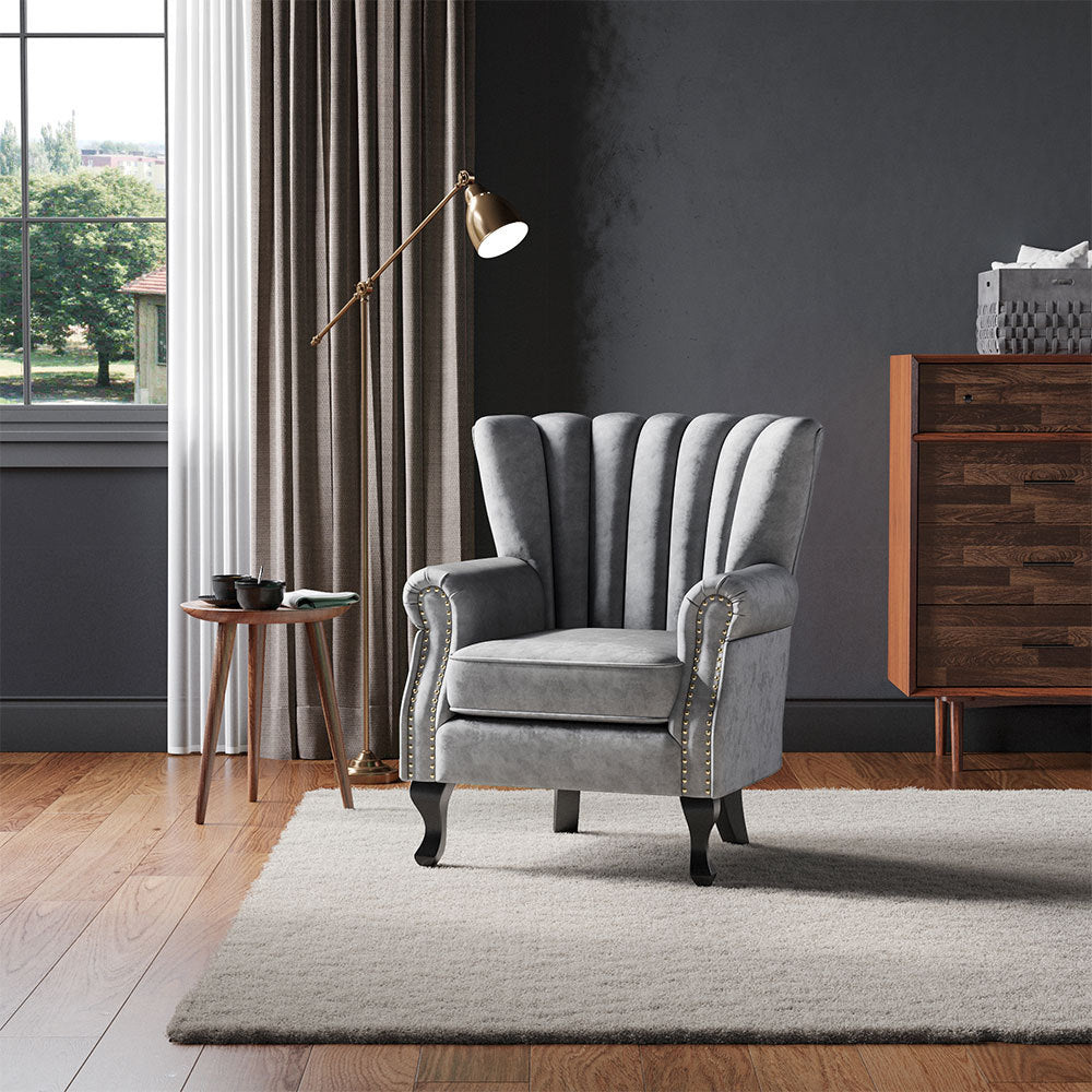Green/Grey Velvet Channel Occasional Armchair Sofa Chair