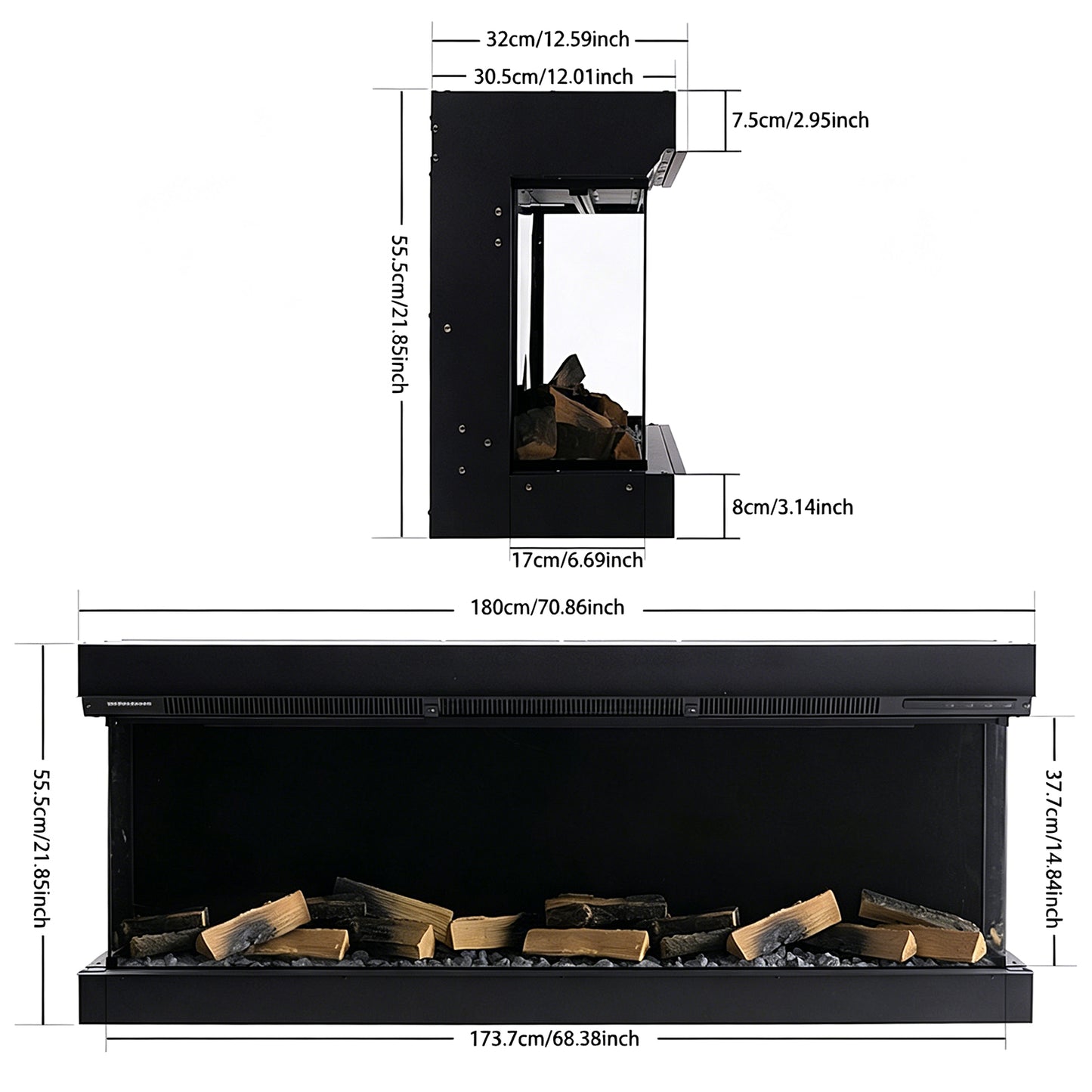 60/70-inch 3-Sided Smart Electric Fireplace