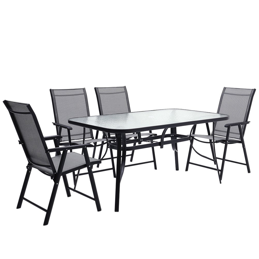 Garden Rectangular Ripple Glass Table and Folding Chairs GARDEN DINING SETS