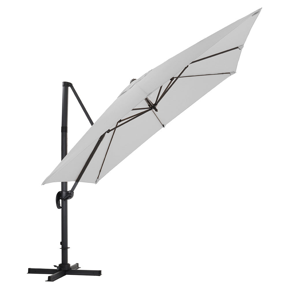 Light Grey 3 x 3 m Square Cantilever Parasol Outdoor Hanging Umbrella for Garden and Patio Parasols Parasol + Cross Base