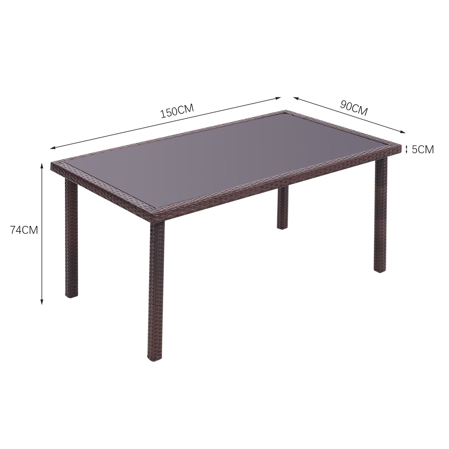 Garden Table Dining Patio Outdoor Table Black/Brown Garden Dining Table H74 * W150 * D90 cm Brown