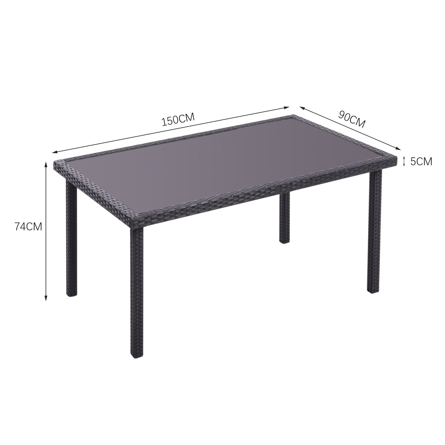 Garden Table Dining Patio Outdoor Table Black/Brown Garden Dining Table H74 * W150 * D90 cm Black