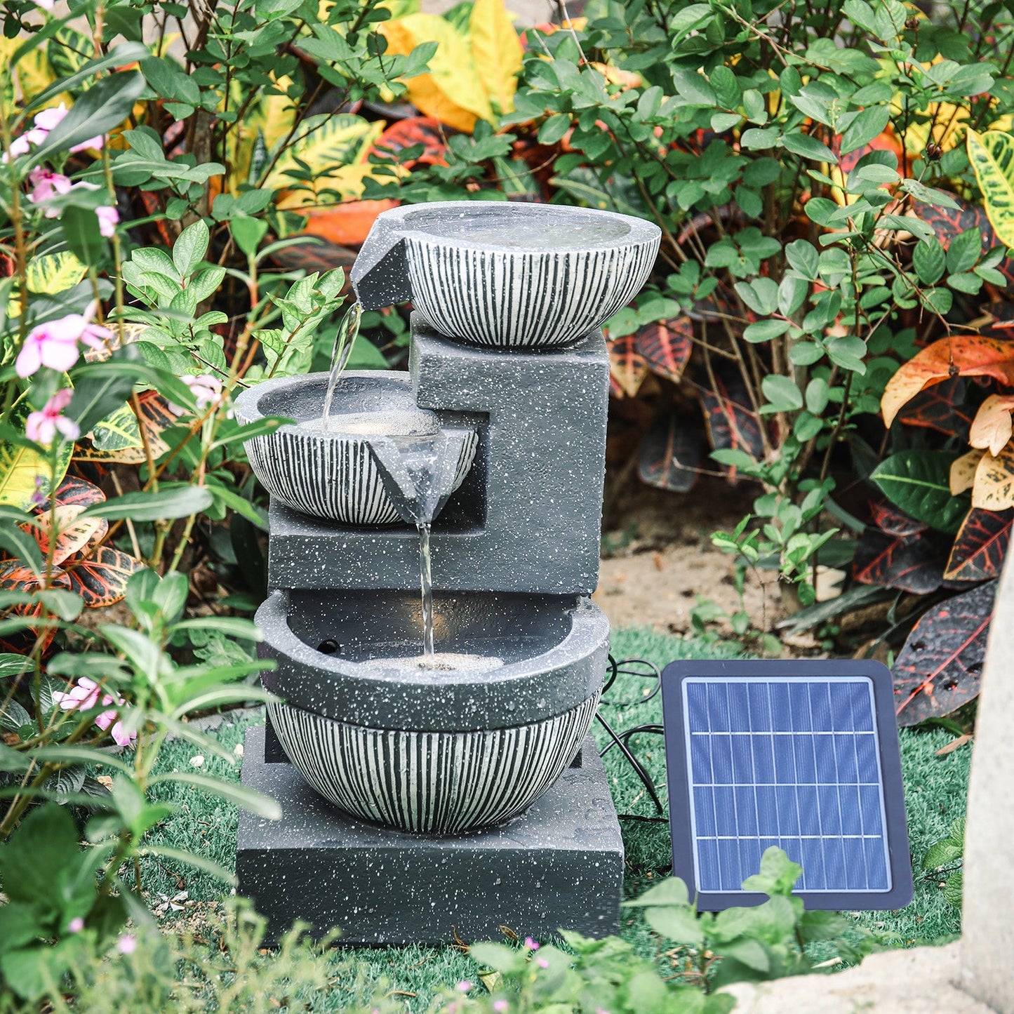 Outdoor Water Fountain Rockery Decoration 3 Tier Bowls Solar Powered Fountains & Waterfalls