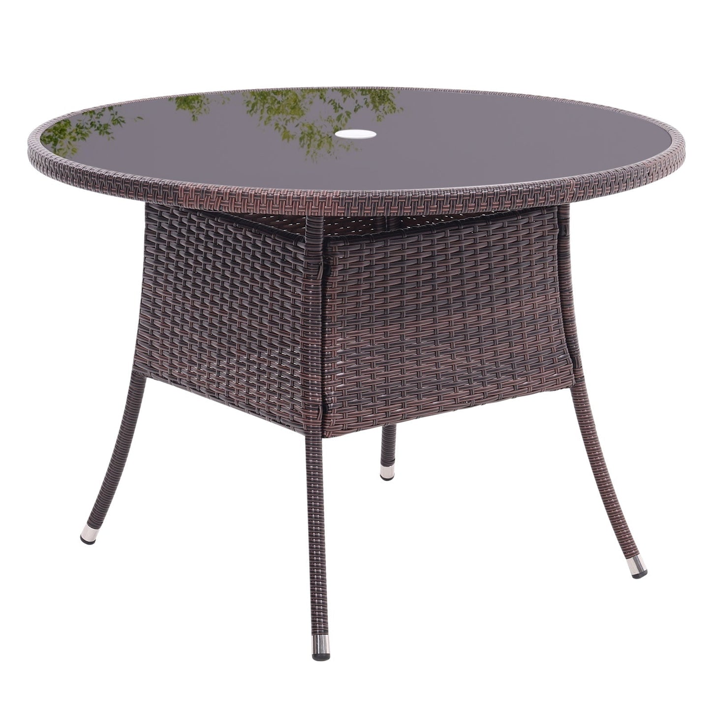 105cm Round/ Square Coffee Table Bistro Outdoor Garden Patio Tables & Parasol Hole Garden Dining Table Round Brown