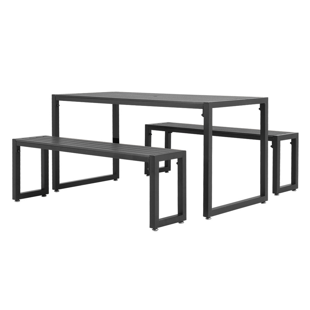 6 - Person 150cm Long Iron Outdoor Dining Set Garden Table and Bench Outdoor Seating Grey Table + 2 x Bench