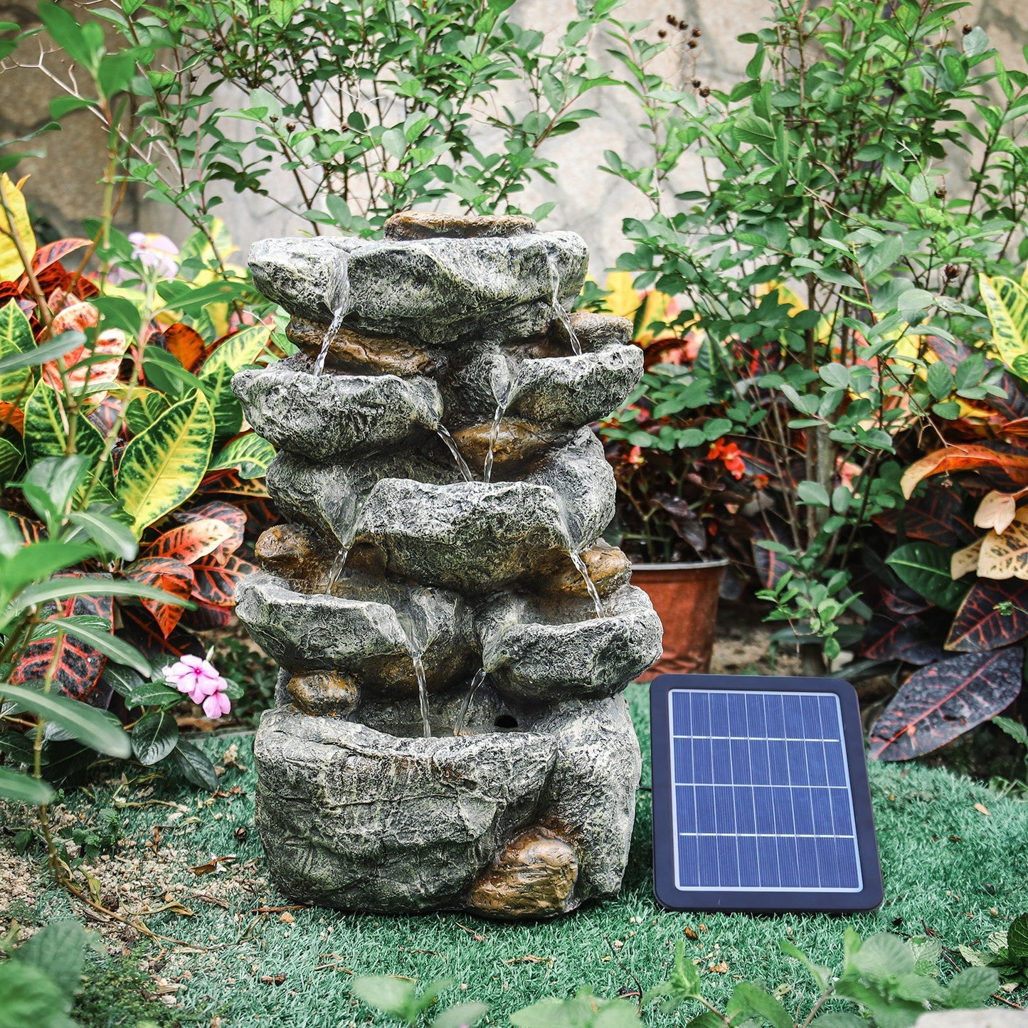 47cm Height Solar Power Garden Water Feature Cascading LED Rockfall Fountains & Waterfalls 2.0New