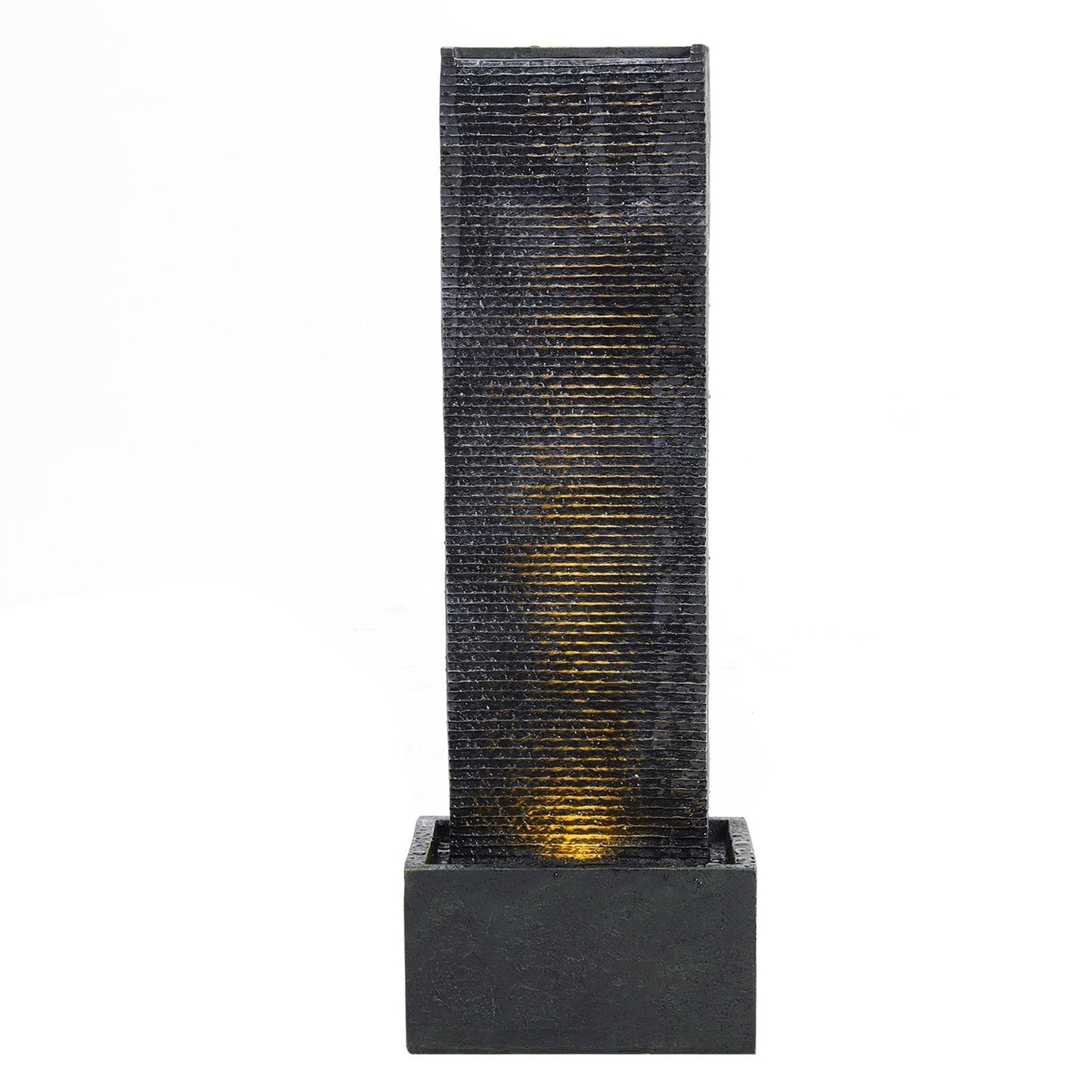 H98cm Rectangle Waterfall Stone Look Water Fountain LED Light Black Fountains & Waterfalls