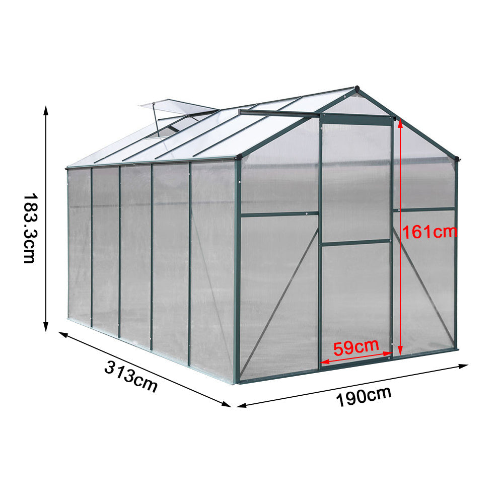 10' x 6' ft Garden Hobby Greenhouse Green Framed with 2 Vents Garden Storages & Greenhouses Garden Sanctuary