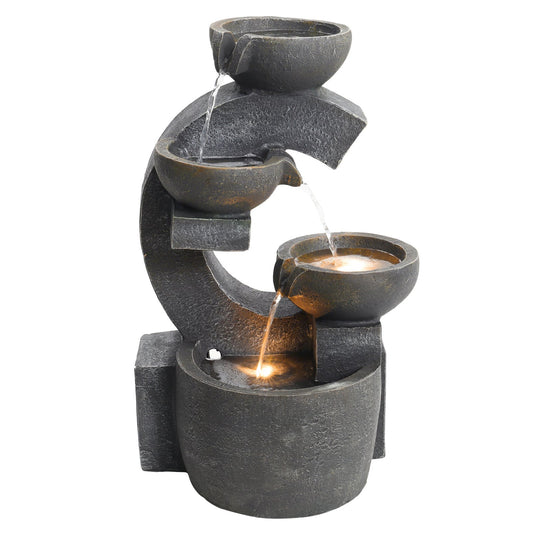C Shaped Outdoor Fountain Garden Patio Water Feature LED Light Cascade Bowl Fountains & Waterfalls