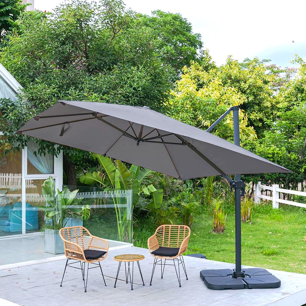 Dark Grey 3 x 3 m Square Cantilever Parasol Outdoor Hanging Umbrella for Garden and Patio Parasols Parasol + Cross Base + Petal Water Tank