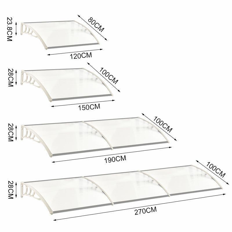 Outdoor Curved Shielded Awning - Rain Shelter - White Awnings