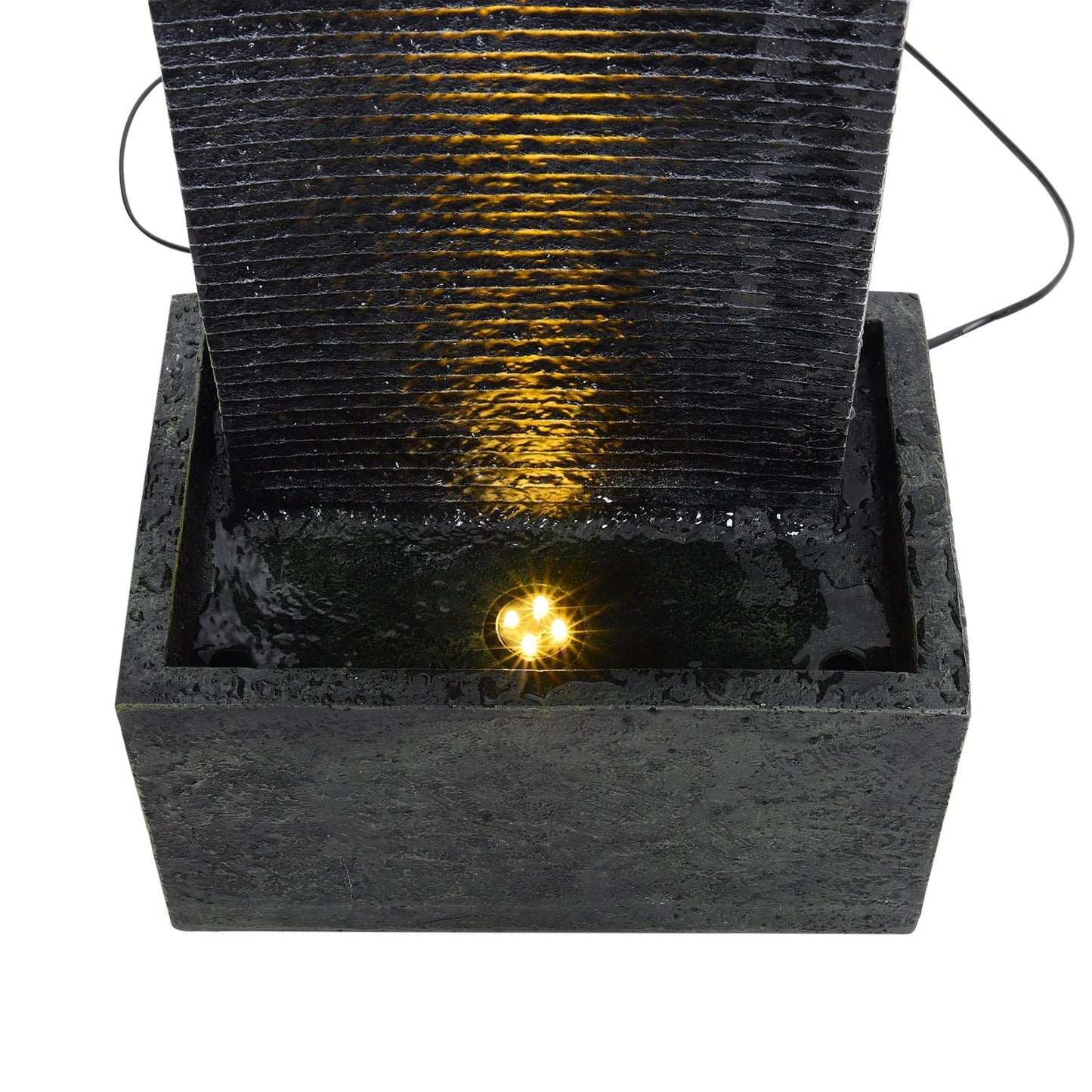 H98cm Rectangle Waterfall Stone Look Water Fountain LED Light Black Fountains & Waterfalls