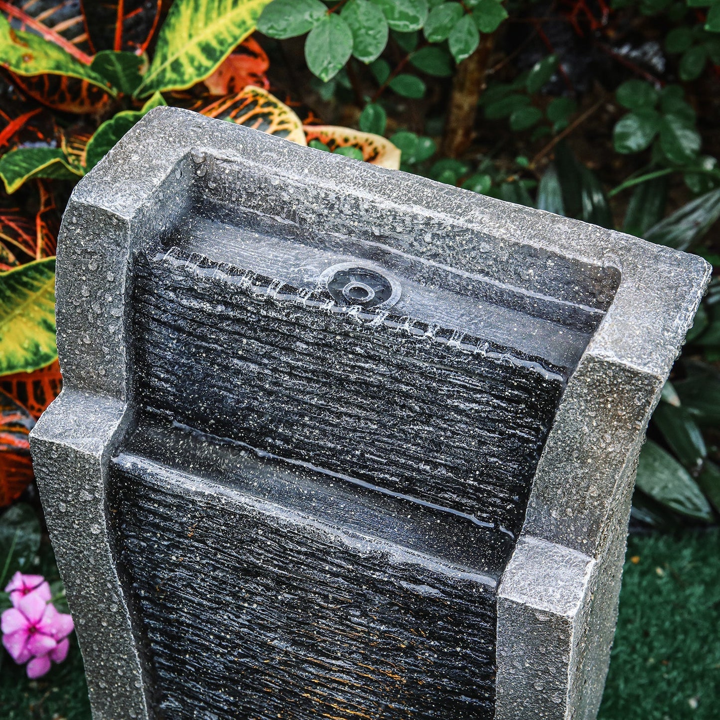 Slate Effect Modern Waterfall Ornament Garden Water Feature Cascading Tiered Water Fountains & Waterfalls