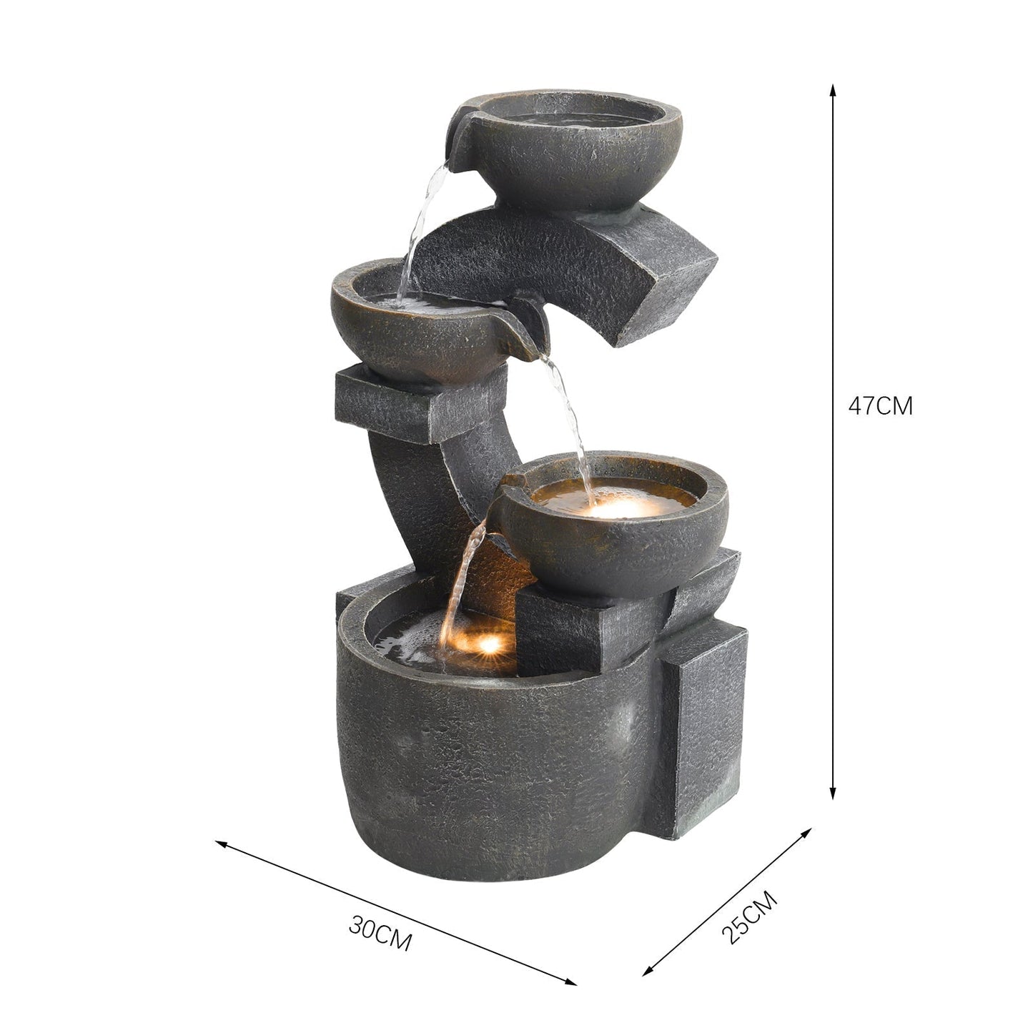 C Shaped Outdoor Fountain Garden Patio Water Feature LED Light Cascade Bowl Fountains & Waterfalls