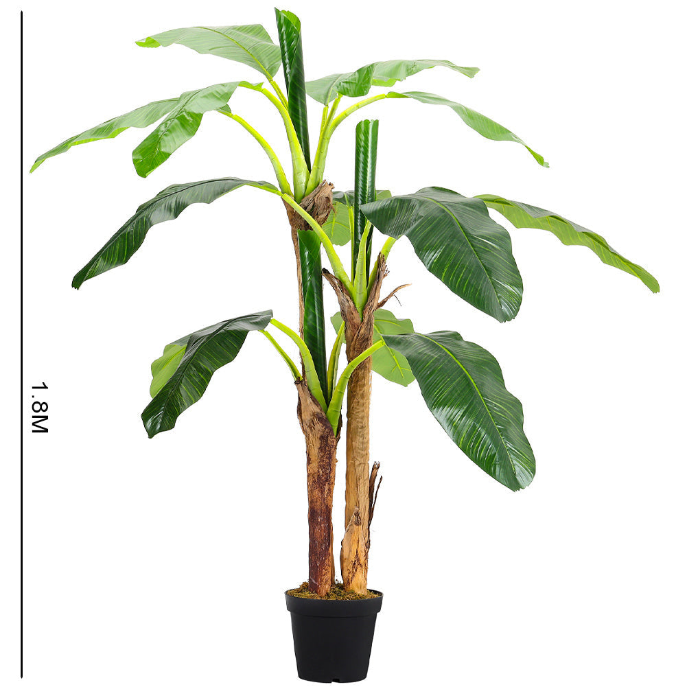 Lifelike Banana Artificial Tree 3 Trunk in Black Planter Artificial Flora