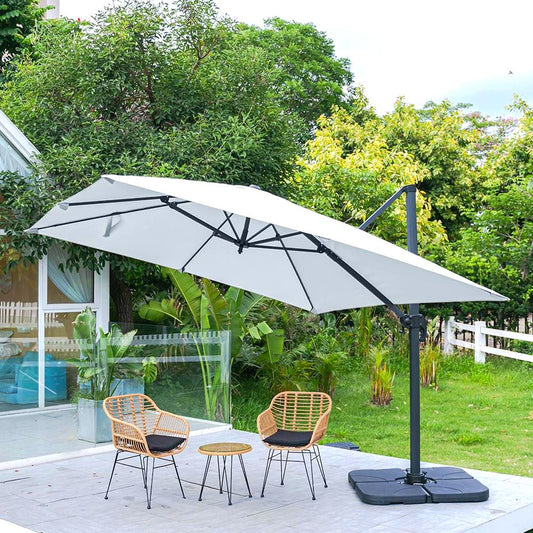 Light Grey 3 x 3 m Square Cantilever Parasol Outdoor Hanging Umbrella for Garden and Patio Parasols   Parasol + Cross Base + Petal Water Tank