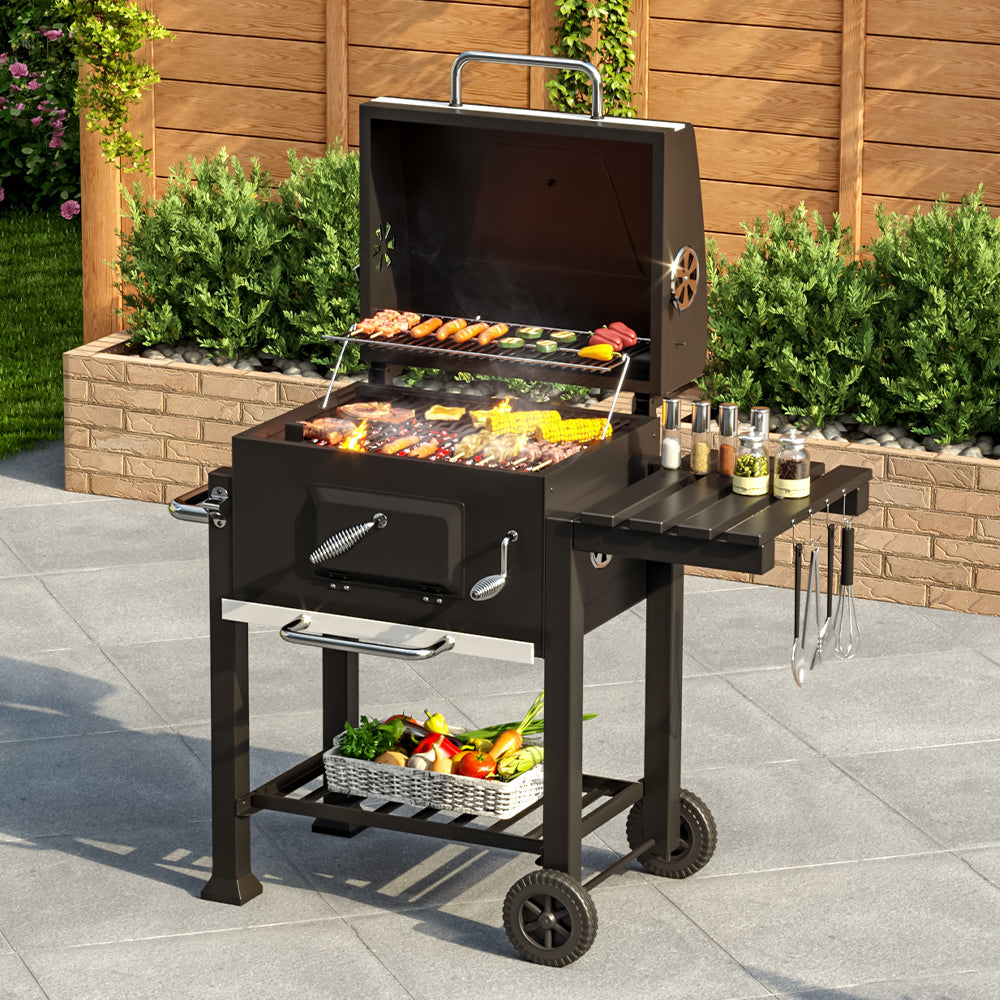 Charcoal BBQ Grill Barrel with Side Table Garden Sanctuary