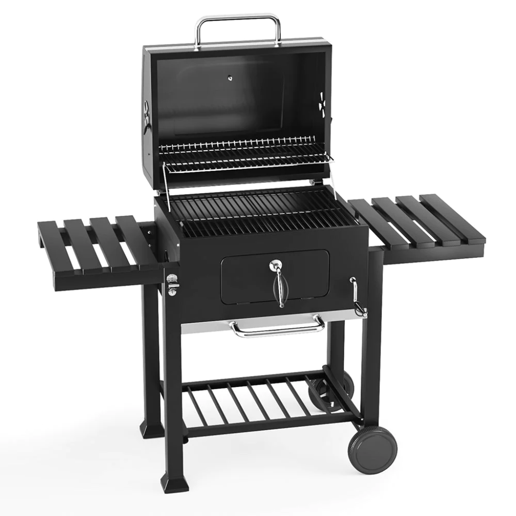 138CM Wide Charcoal BBQ Grill with Side Shelves