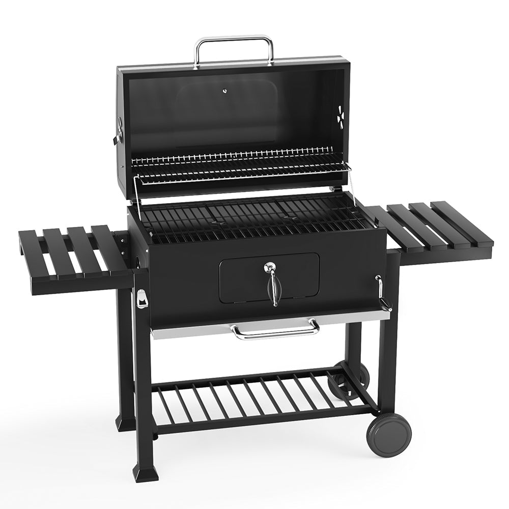 Barrel Charcoal Grill Wide 160cm with Side Shelves Garden BBQ Grill