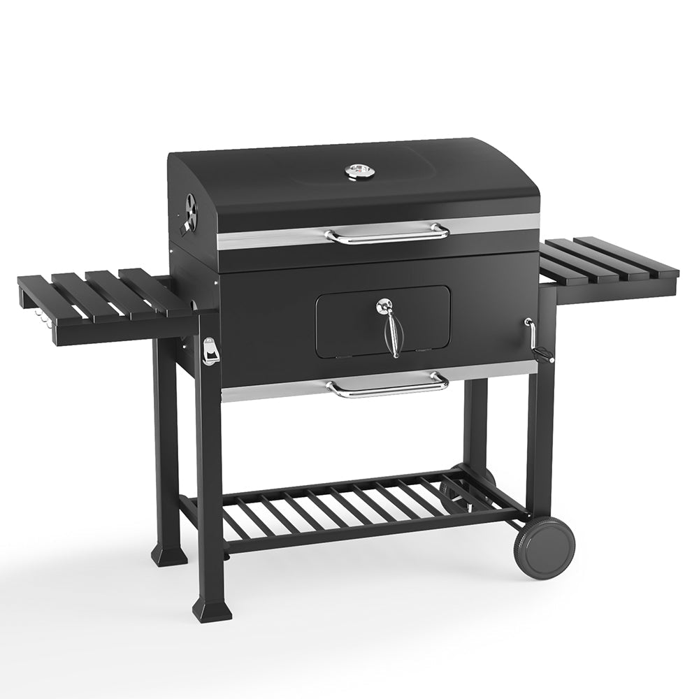 Barrel Charcoal Grill Wide 160cm with Side Shelves Garden BBQ Grill