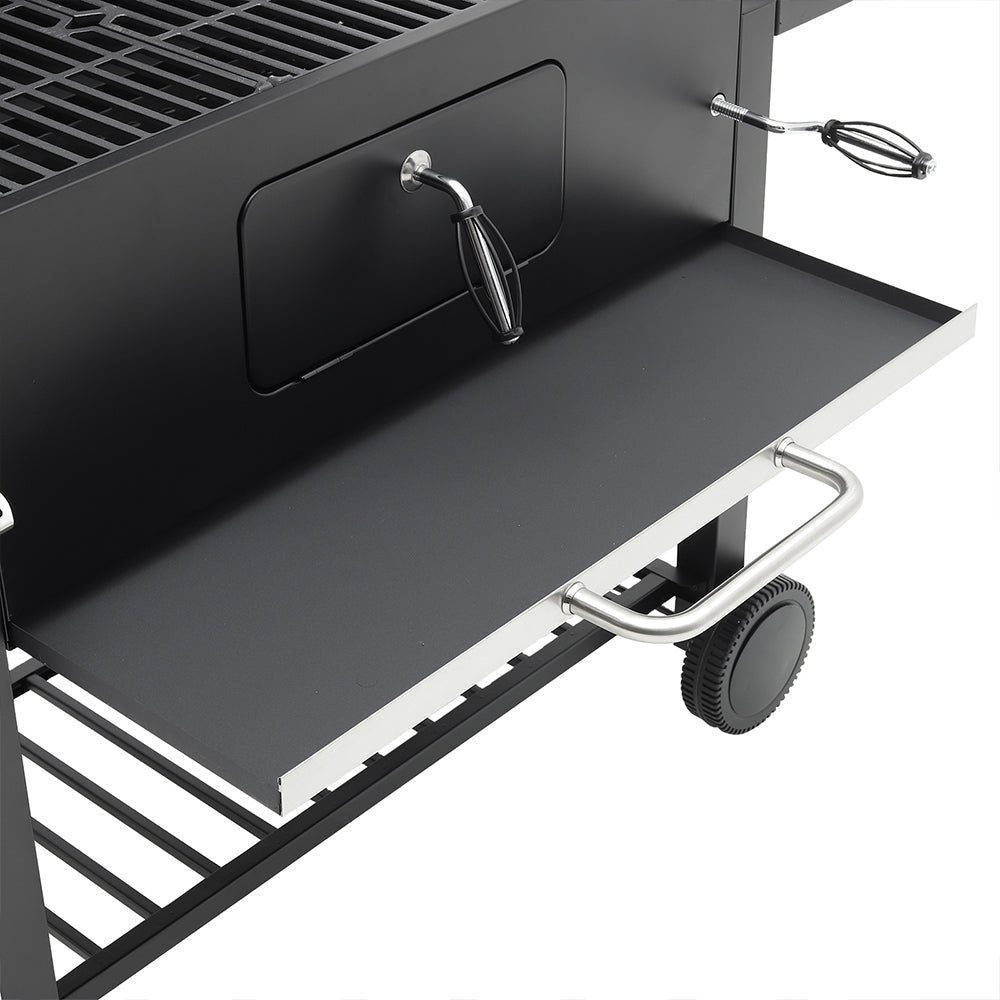 Barrel Charcoal Grill Wide 160cm with Side Shelves Garden BBQ Grill