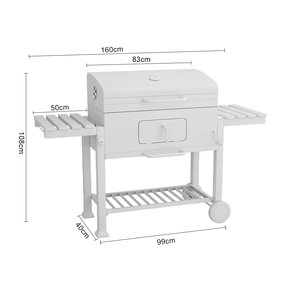 Barrel Charcoal Grill Wide 160cm with Side Shelves Garden BBQ Grill