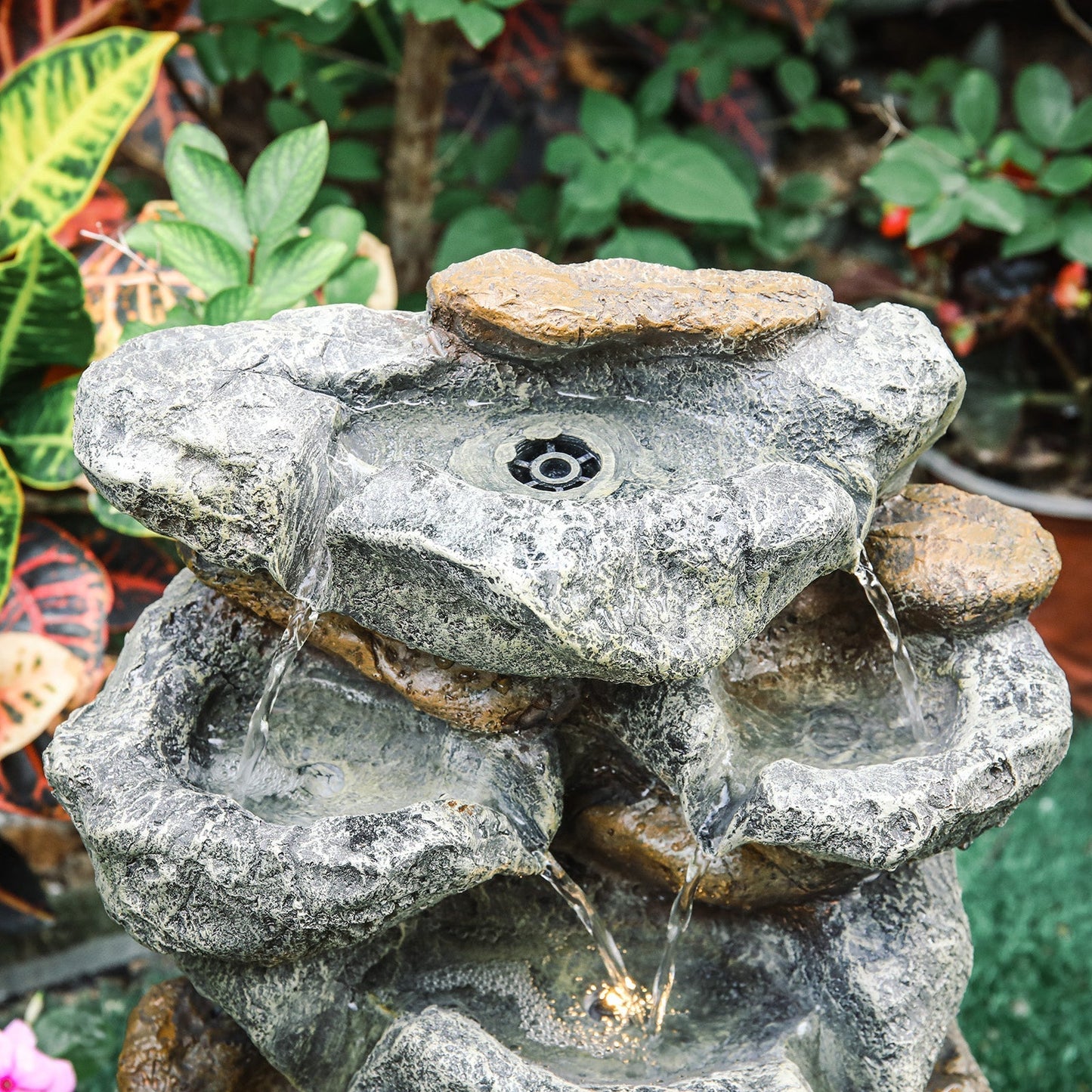 47cm Height Solar Power Garden Water Feature Cascading LED Rockfall Fountains & Waterfalls