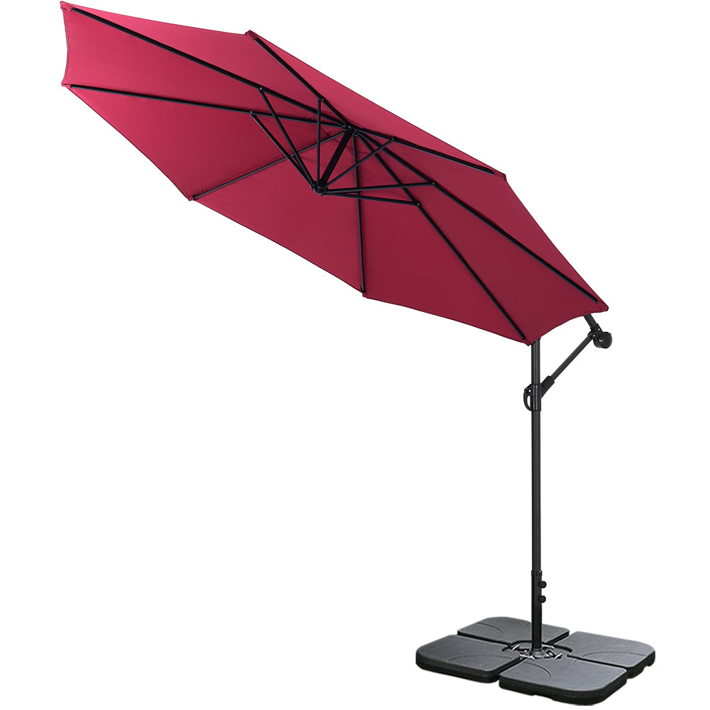 Outdoor Large 3M Cantilever Parasol Wine Red