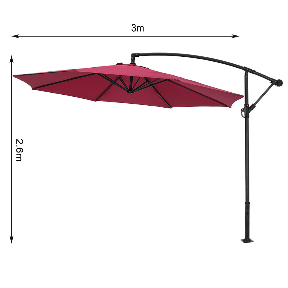 Outdoor Large 3M Cantilever Parasol Wine Red