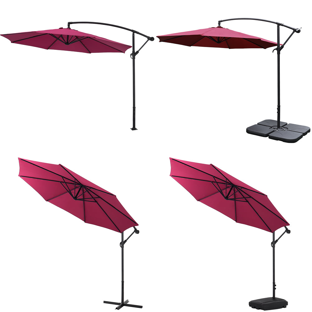 Outdoor Large 3M Cantilever Parasol Wine Red