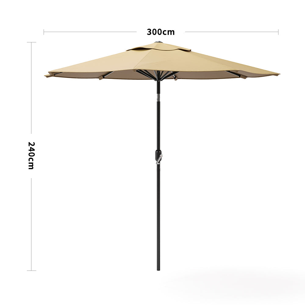 3M Sunshade Parasol Umbrella Easy Tilt Parasols Taupe