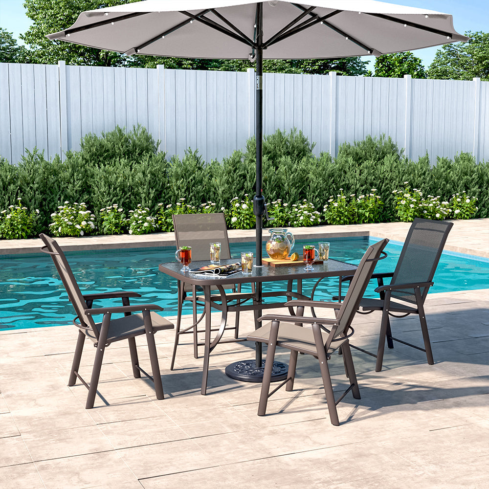 Garden Rectangular Ripple Glass Table and Folding Chairs Garden Dining Sets