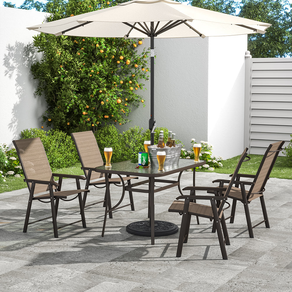 Garden Rectangular Ripple Glass Table and Folding Chairs Garden Dining Sets