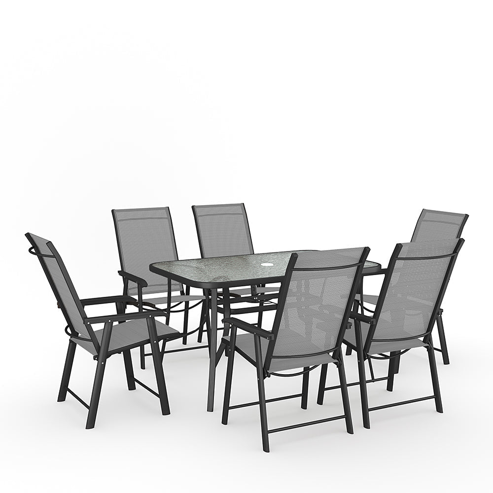 Garden Rectangular Ripple Glass Table and Folding Chairs Garden Dining Sets
