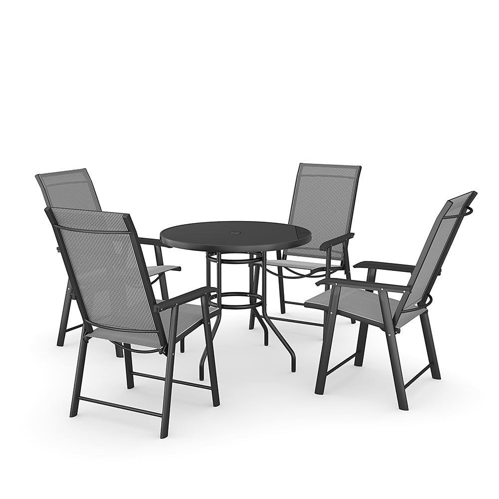 Outdoor Round Dining Set Tempered Glass Table and Rattan Chairs Garden Dining Sets Dia 59?¨¢H95 cm With 4 Chairs