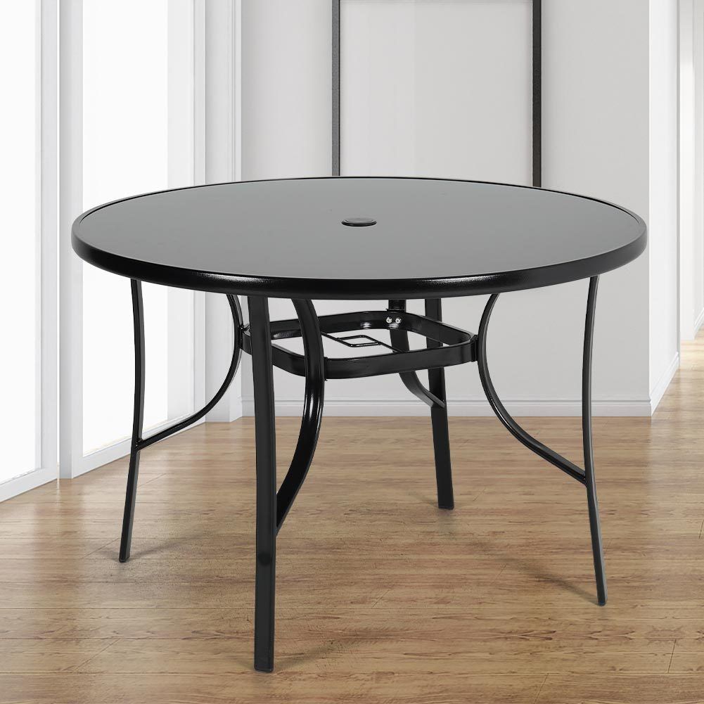 Patio Table Garden Coffee Table Dining Table with Umbrella Stand Hole Garden Dining Table Dia 105x H 70.5 cm