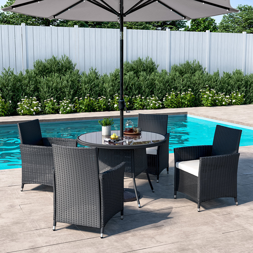 105cm Round/ Square Coffee Table Bistro Outdoor Garden Patio Tables & Parasol Hole Garden Dining Table Round Black